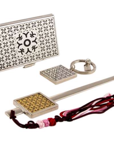 Hangul ㅋ Metal Business Card Case + Keyring + Letter Opener 3-Piece Set (Silver)