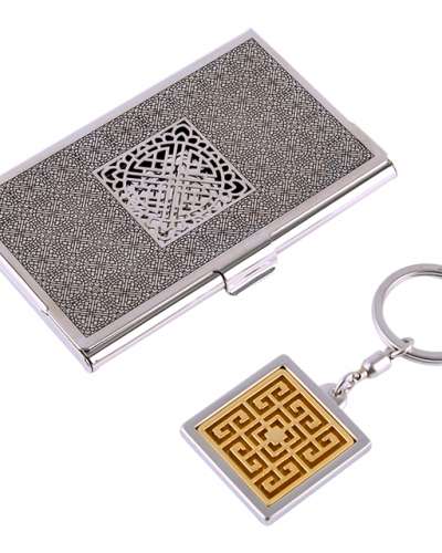 Wanjamun Metal Business Card Case + Keyring 2-Piece Set A (Silver)