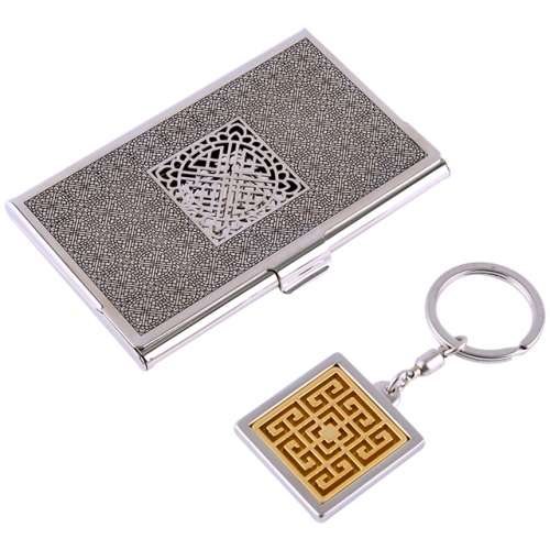 Wanjamun Metal Business Card Case + Keyring 2-Piece Set A (Silver)