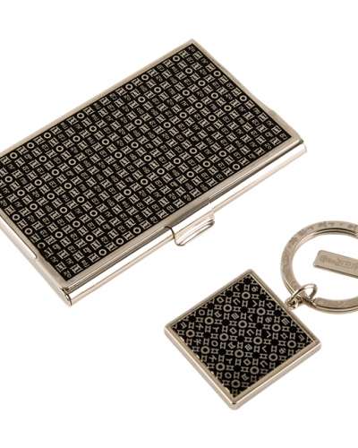 Hangul Hunminjeongeum Metal Business Card Case + Keyring 2-Piece Set (Silver)