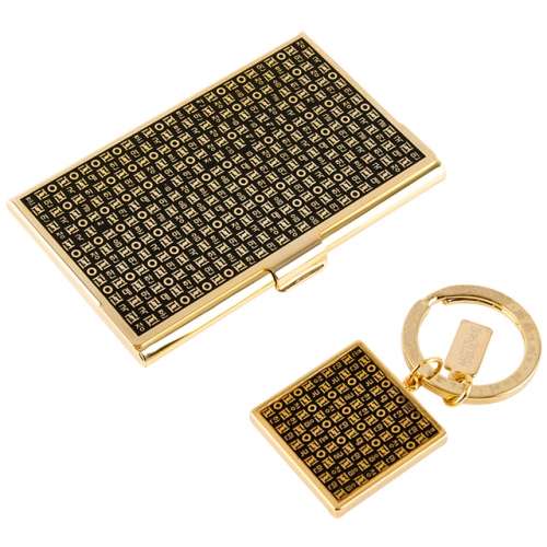 Hangul Hunminjeongeum Metal Business Card Case + Keychain 2-Piece Set (Gold)