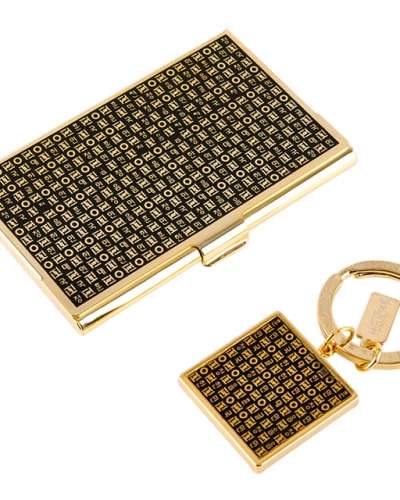 Hangul Hunminjeongeum Metal Business Card Case + Keychain 2-Piece Set (Gold)