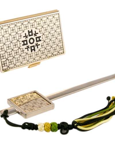 Hangul ㅇ Metal Business Card Case + Paper Knife 2-Piece Set (Gold)