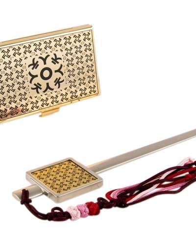 Hangul ㅋ Metal Business Card Case + Letter Opener 2-Piece Set (Gold)