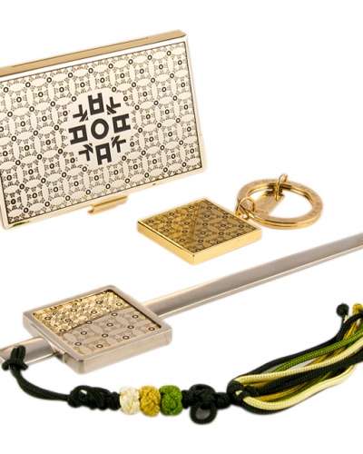 Hangul ㅇ Metal Business Card Case + Keyring + Nail File 3-Piece Set (Gold)