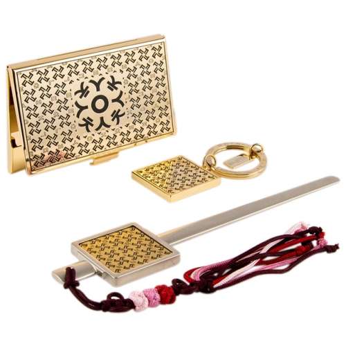 Hangeul ㅋ Metal Business Card Case + Keyring + Letter Opener 3-Piece Set (Gold)