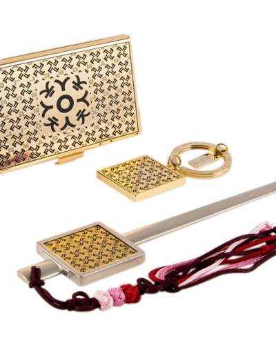 Hangeul ㅋ Metal Business Card Case + Keyring + Letter Opener 3-Piece Set (Gold)