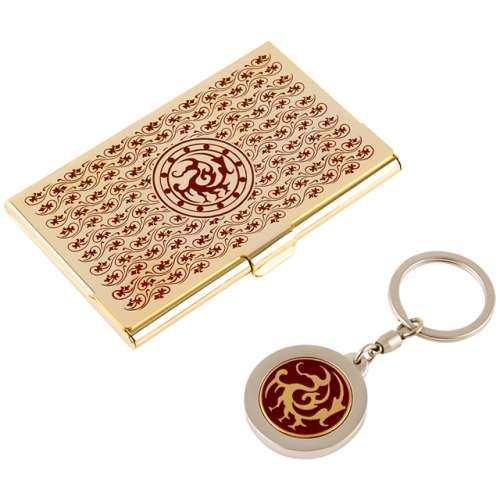 Samjokeo Metal Business Card Case + Keyring 2-Piece Set (Red Gold)