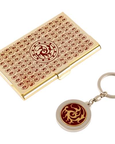 Samjokeo Metal Business Card Case + Keyring 2-Piece Set (Red Gold)