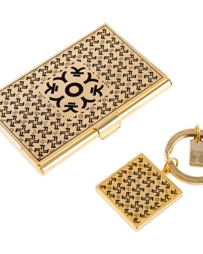 Hangul Consonant K Metal Business Card Case + Keyring 2-Piece Set (Gold)