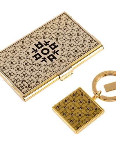 Hangul Consonant ㅇ Metal Business Card Case + Keyring 2-Piece Set (Gold)