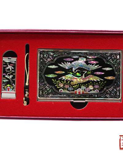 Mother-of-Pearl Business Card Case with USB Set (Insignia) 8GB, 16GB