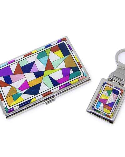 Premium Mother-of-Pearl Business Card Case and Keyring 2-Piece Set (076-Jogakbo)