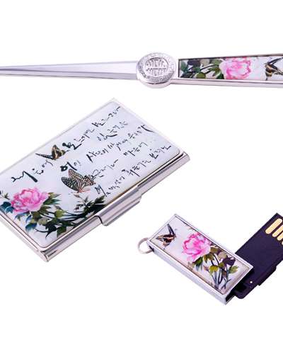 Mother-of-Pearl Business Card Case + Paper Knife + 8GB USB (05_Damhwa Butterfly)