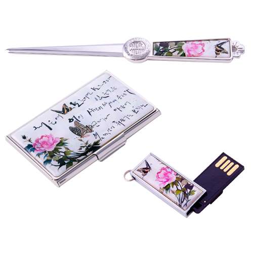 Mother-of-Pearl Business Card Case + Paper Knife + 8GB USB (05_Damhwa Butterfly)