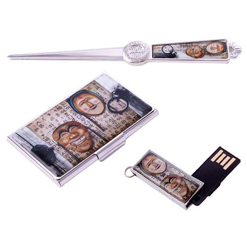 Mother-of-Pearl Business Card Case + Wallet + USB 8GB (07_Hahoe Mask)