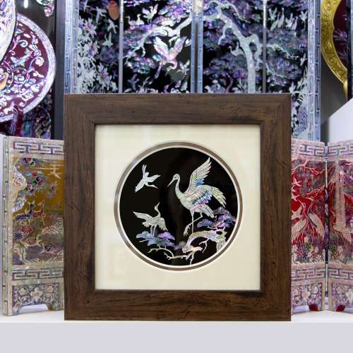 Shell Inlay Lacquerware Wall Frame Single Panel - Plum Blossom, Crane, Magnolia (Small)