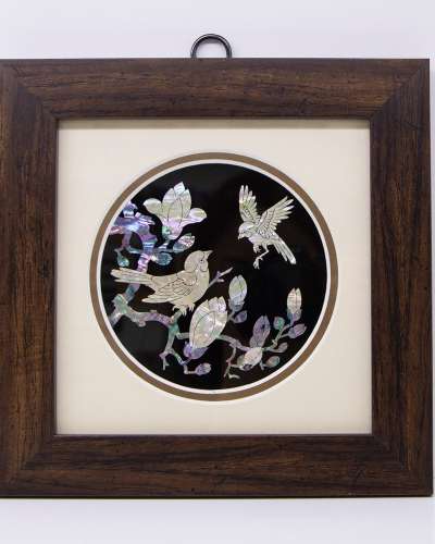 Premium Nacre Lacquerware Wall-Hanging Frame Mini Frame Round Patch Frame - Magnolia (Small)