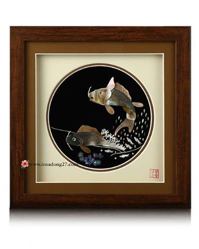 Premium Mother-of-Pearl Inlaid Wooden Frame (Large) - Fish