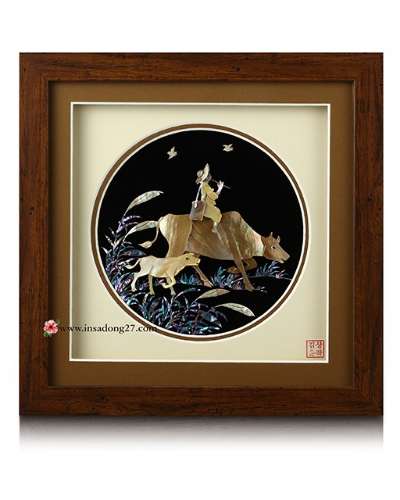 Premium Mother-of-Pearl One Panel Wooden Frame (Large) - Cowherd