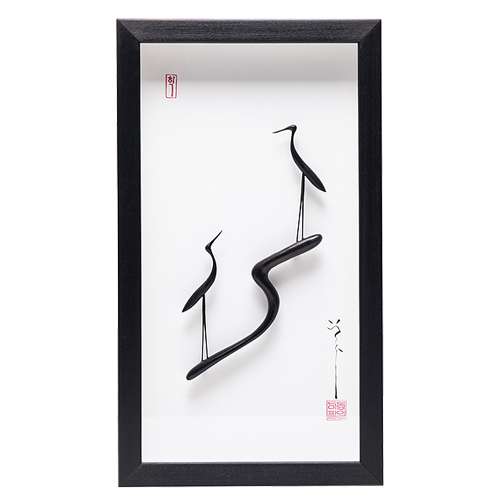Pair of Cranes Ebony Wood Craft Frame (Large) - Lee Dong-pil Artwork