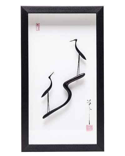 Pair of Cranes Ebony Wood Craft Frame (Large) - Lee Dong-pil Artwork
