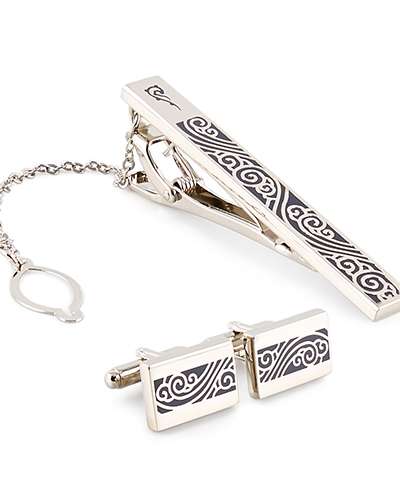 Cloud Pattern 2 Tie Pin & Cufflinks Set