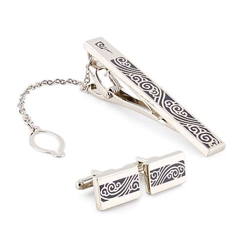 Cloud Pattern 2 Tie Pin & Cufflinks Set