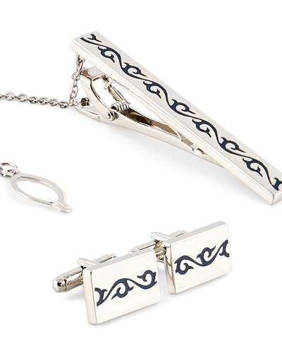 Dancho Pattern Tie Pin and Cufflinks Set