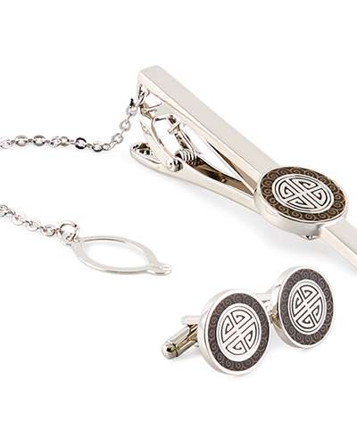 Auspicious Pattern Tie Pin and Cuff Links Set