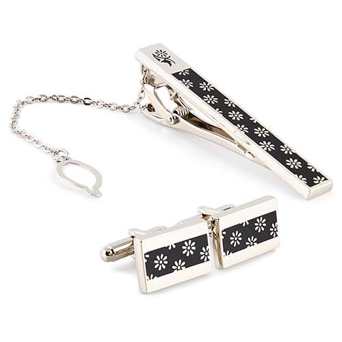 Chrysanthemum Pattern Tie Pin & Cufflinks Set
