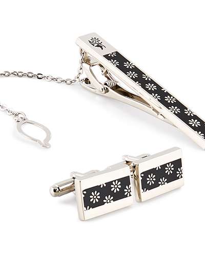 Chrysanthemum Pattern Tie Pin & Cufflinks Set
