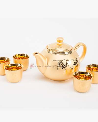 24K Gold Plated Teapot and Teacup/Soju Cup 5-Piece Set