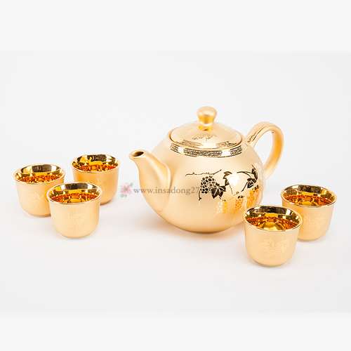 24K Gold Plated Teapot and Teacup/Soju Cup 5-Piece Set