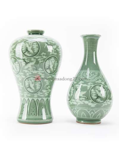 Celadon Crane and Cloud Ewer and Vase Set - Towol (Small)