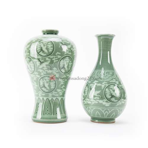 Celadon Crane and Cloud Ewer and Vase Set - Towol (Small)