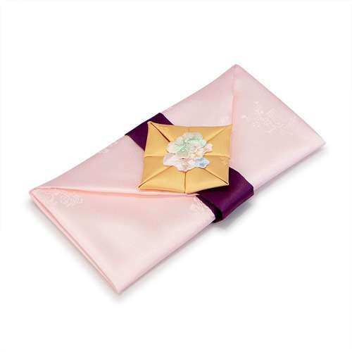 Silk Cash Envelope for Wedding Gift (Flower Embroidery, Pale Pink)