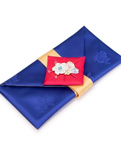 Silk Cash Gift Envelope (Embroidered Peony, Blue)