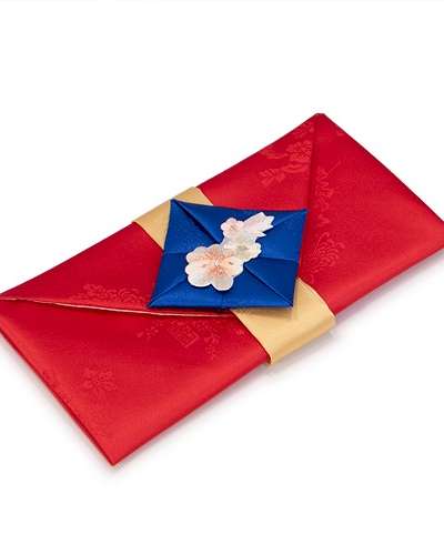 Silk Money Envelope for Wedding Gift (Flower Embroidery, Red)