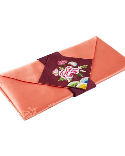 Silk Wedding Gift Money Envelope (Floral Embroidery, Coral)