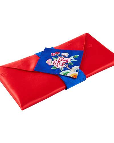 Silk Cash Wedding Gift Envelope (Flower Embroidery, Deep Red)