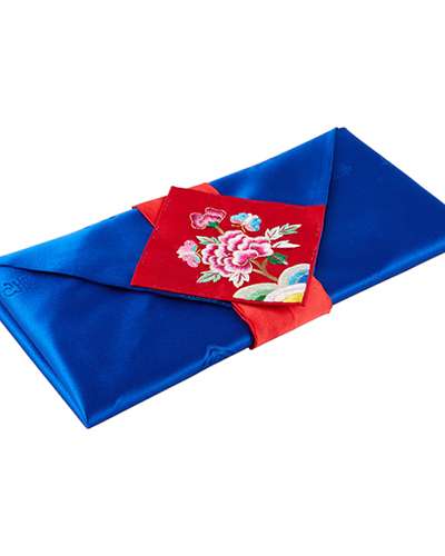 Silk Cash Envelope for Wedding Gift (Flower Embroidery, Deep Blue)
