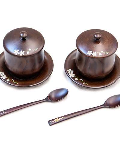 Premium Korean Lacquered Tea Cup Set with Plum Blossom (by Master Craftsman Jang Tae-yeon)