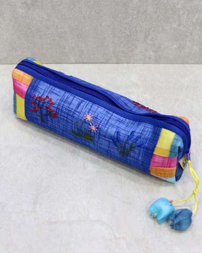 Ramie Embroidered Pencil Case (Random Color)