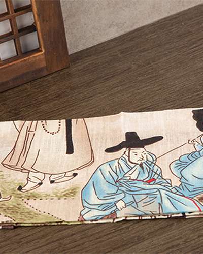Folk Painting Handkerchief - Blue Gold Auspicious Lotus