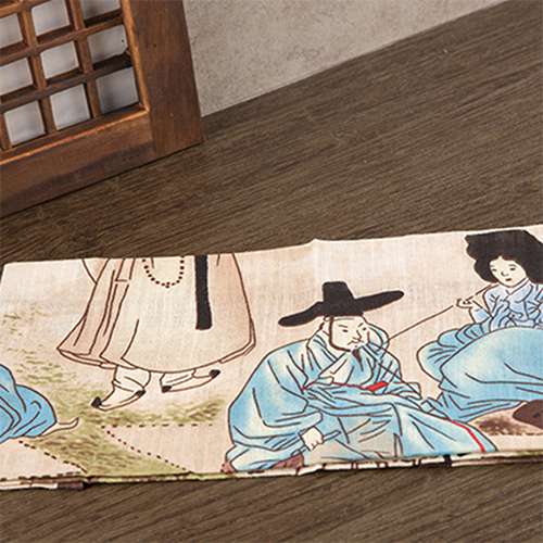 Folk Painting Handkerchief - Blue Gold Auspicious Lotus
