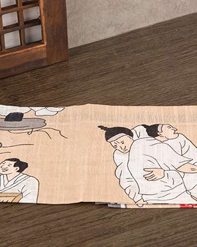 Folk Painting Handkerchief - Wrestling Scene