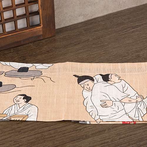 Folk Painting Handkerchief - Wrestling Scene
