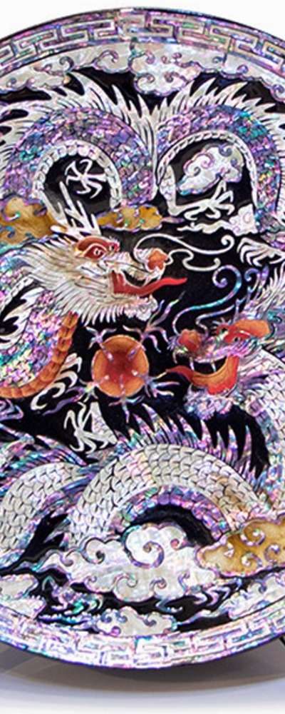 Premium Mother-of-Pearl Lacquerware Round Tray (Dragon) - Kim Gil-su