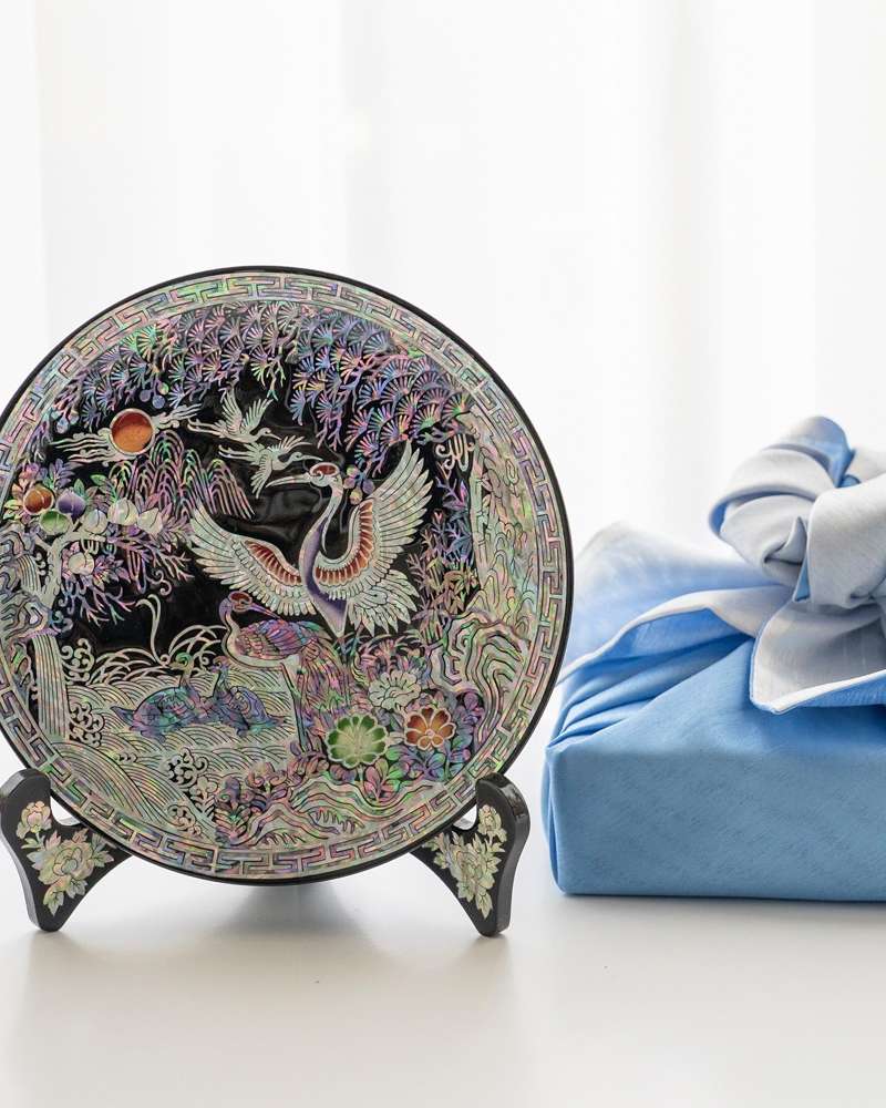 Ten Symbols of Longevity Round Tray Black 18cm